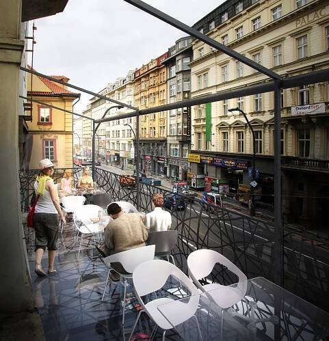 Balkon kavárny Louvre v Praze : Ateliér Poláček