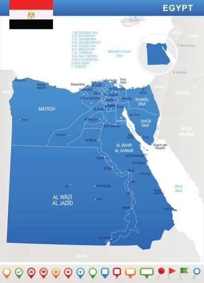 egypt - mapa a vlajka ilustrace - hurghada stock ilustrace