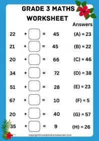 Maths Worksheet for Grade 3 Multiplication with Answers