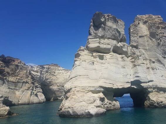 The unique rock formations of Kleftiko Bay in Milos