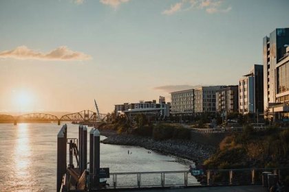 A sunset view of The Columbia River from downtown Vancouver, WA, in Clark County, by Dave Herring, via Unsplash