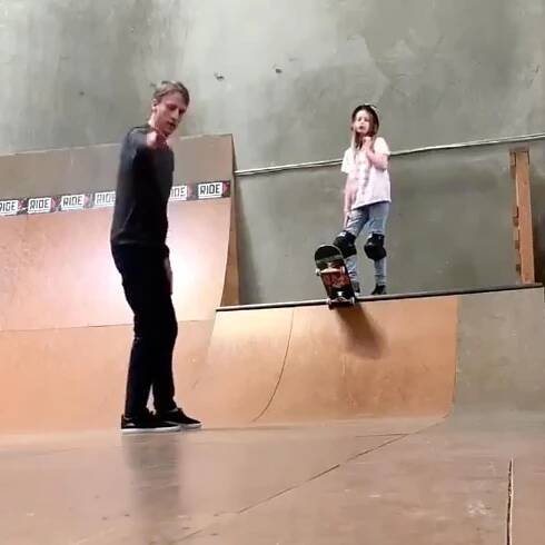 'Nervous' Tony Hawk Helps Daughter, 10, Face Her Fears as She Skates a Ramp for the First Time