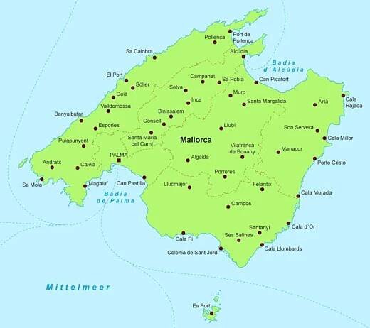 Jednoduchá mapa Mallorky