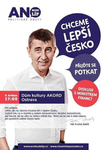 Zveme vás na besedu s Andrejem Babišem | ANO, tohle je Moravskoslezský kraj