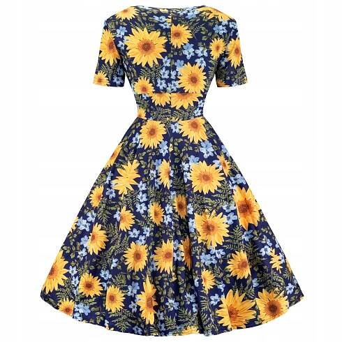Šaty pin up retro se SLUNEČNICEMI a květinami spojkou floral s kruhem léta 50 60 Značka ostatní