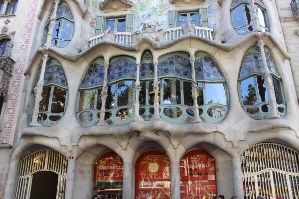 Windows of Casa Batlló designed by the architect Antoni Gaudí, Barcelona, Spain