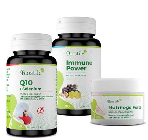 BIOSTILE COENZYM Q10 + SELEN + Immune Power + KRÉM NUTRILEGS FORTE DÁREK 50 ML - POSILUJTE SVÉ ZDRAVÍ VÝKONNOU KOMBINACÍ