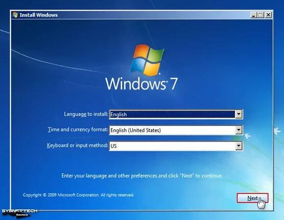 Windows 7 Setup Screen