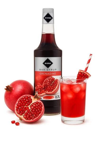 Barmanský sirup Grenadina Granátové jablko pro profesionální nápoje RIOBA s granátovým jablkem
