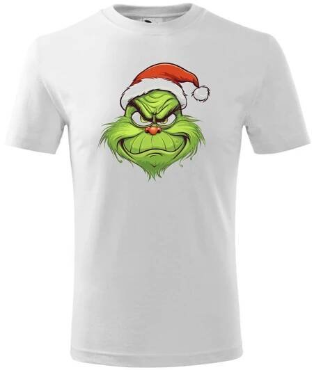 Vánoční tričko Basic, bílé, Grinch - NakupTextil - reklamní textil Adler / Malfini - potisk textilu, výšivky