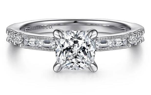 Luca - Art Deco 14K White Gold Cushion Cut Diamond Engagement Ring