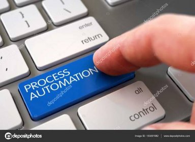 Download - Computer User Presses Process Automation Blue Keypad. 3D Illustration. — Stock Image