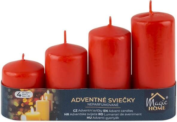 Svíčky adventní stupňovité 4 ks červené 48 x 60, 80, 100, 120 mm 69 Kč