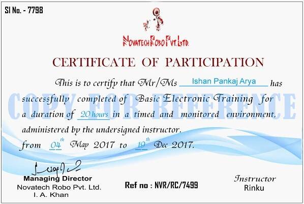Novatech Certificate 