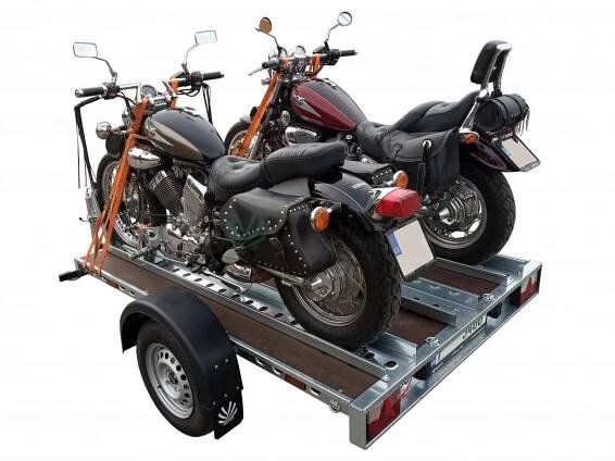 Přepravník motorek, skůtrů, přívěsný vozík s držáky motocyklů
