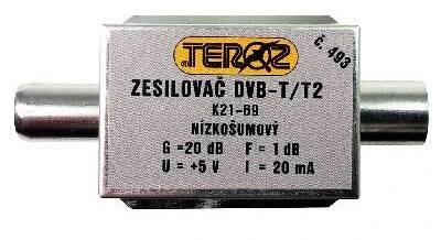 anténní zesilovač DVB-T / DVB-T2 20dB TEROZ č.493 IEC (k set top boxu +5V)