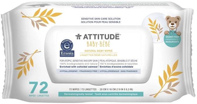 ATTITUDE Natural Baby Wipes, 72 ks