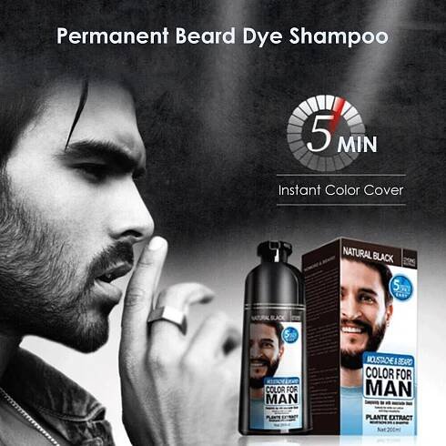 Mokeru Men 2 in 1 Beard Mustache Natural Hair Color Shampoo Permanent Black Dye