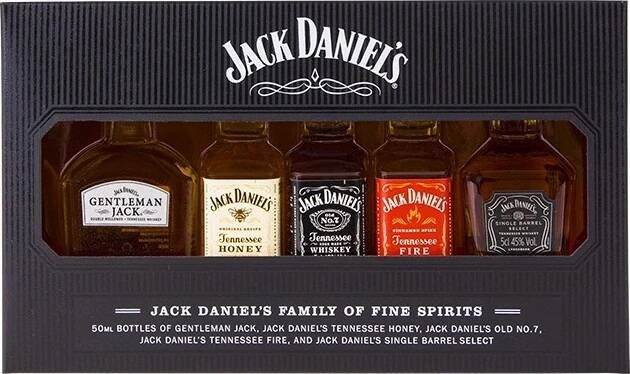 Jack Daniel's Family of Fine Spirits sada 39% 5 x 0,05 l (holá láhev)