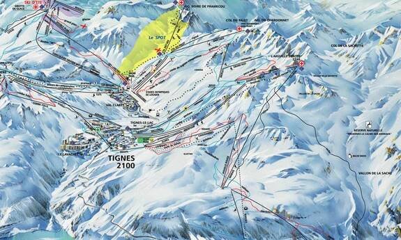 Náhled skimapy areálu Tignes