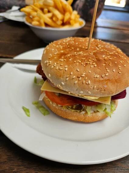 Chicken burger from the Wollomombi Store
