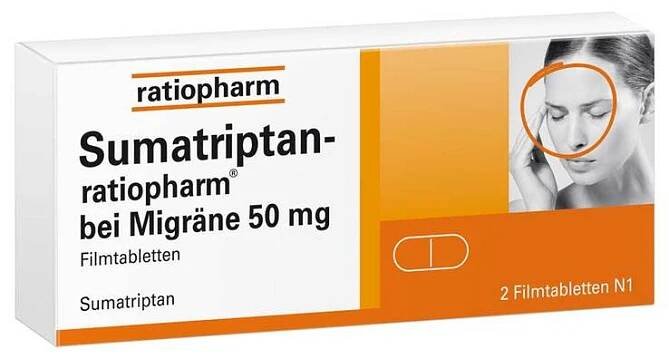 SUMATRIPTAN-ratiopharm na migrénu 50 mg potahované tablety, 2 ks
