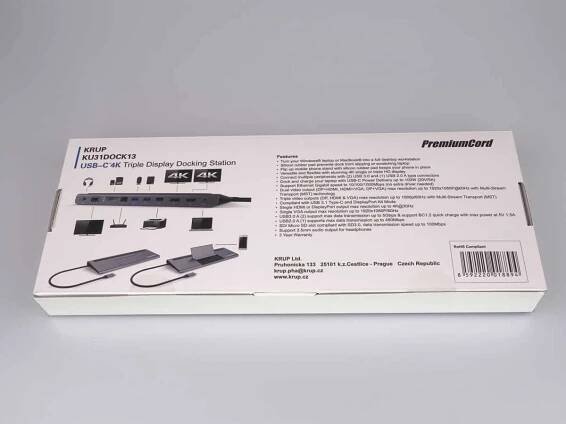 PremiumCord USB-C Full Size MST Dokovací stanice vhodná pod notebook | KRUP