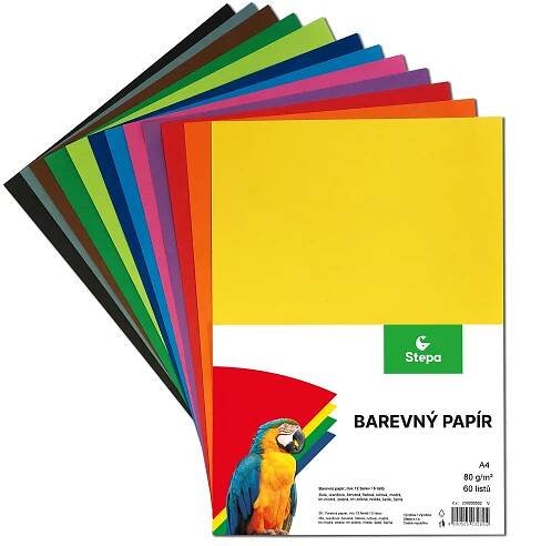 Barevný papír A4 80 g - 60 ks - 12 barev