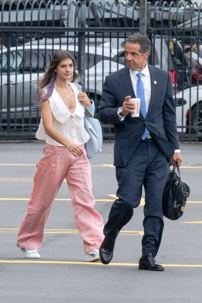 Andrew Cuomo with his daughter Michaela Kennedy-Cuomo at the Eastside Heliport in Midtown after he resigned.