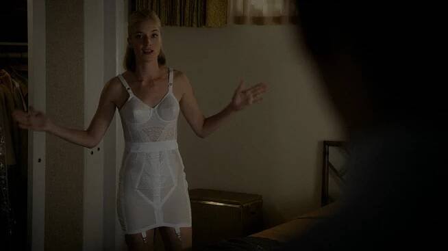 Masters Of Sex Caitlin Fitzgerald wearing an open-bottom girdle