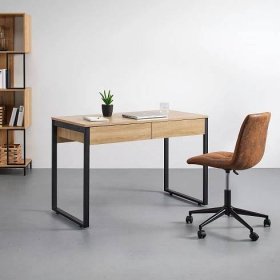 Industriální psací stůl se šuplíky v horní desce dřevo / kovový rám černý 120x77 cm