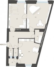 Bytová jednotka č. 23 o dispozici 3+kk a podlahové ploše 87,5 m2