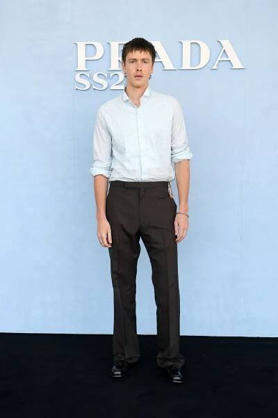 Actor Harris Dickinson at the Prada Spring/Summer 2026 Men's show during the Milan Fashion Week in June 2025.