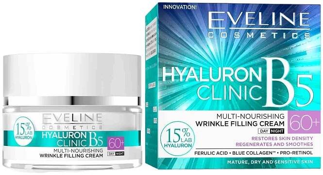 Eveline, Hyaluron Clinic B5, 60+ przeciwzmarszczkowy krem do twarzy na dzien i noc 50ml