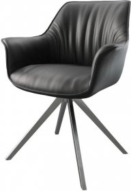 DELIFE Otočná židle Keila-Flex s područkou pravá kůže černá křížová podnož hranatá otočná