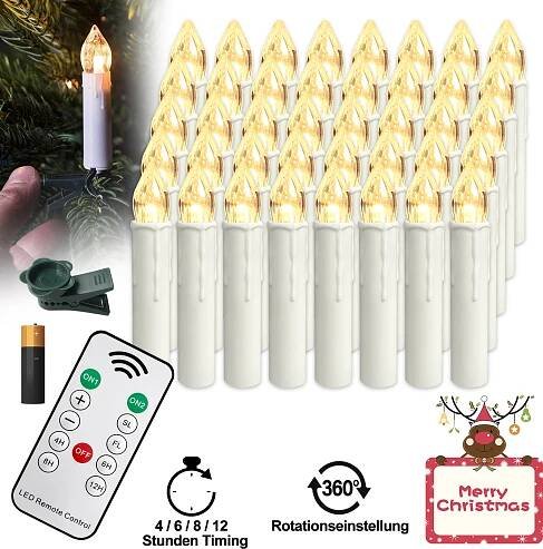 LZQ 40X teplé bílé vánoční LED svíčky Bezdrátové vánoční osvětlení Bezplamenné řetězové vánoční svíčky s baterií a dálkovým ovládáním