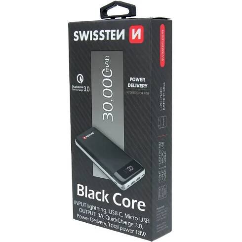 Swissten BLACK CORE SLIM POWER BANK 30000 mAh