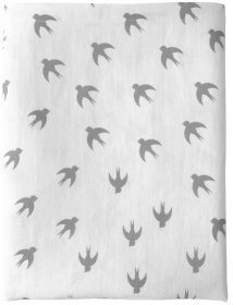 TULULUM Ubrus lněný bílý, s šedým autorským potiskem BIRDS Velikost: 140 x 140 cm