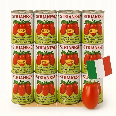 Rajčata San Marzano DOP 400 g kusů Strianese pelati celé loupané italské