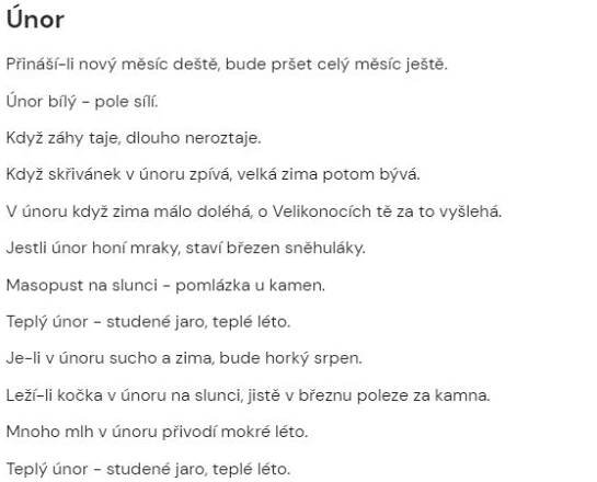 Pranostiky únor