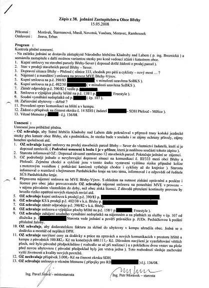Zápis z 38. jednání zastupitelstva: Břehy