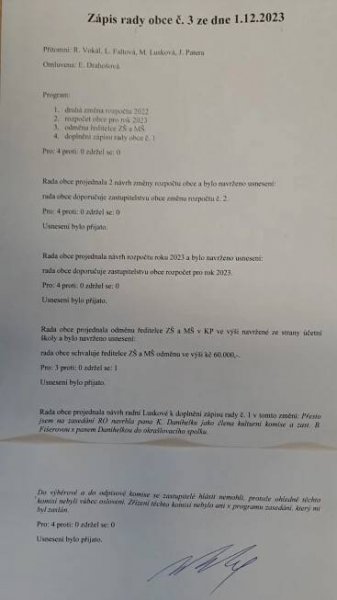 Usnesení rady obce – Kamenný Přívoz