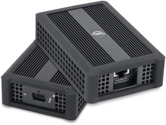 Two OWC Thunderbolt 4 10G Ethernet Adapters stacked