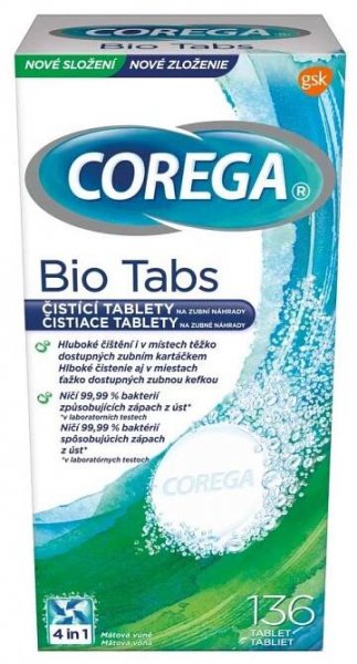 GlaxoSmithKline Corega Tabs BIO Formel 4in1 čisticí tablety 136 ks