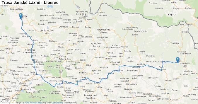 Janské Lázně-Liberec, mapa trasy