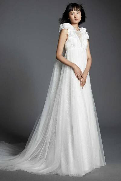 White Full Length Sleeveless Wedding Dress With Cape