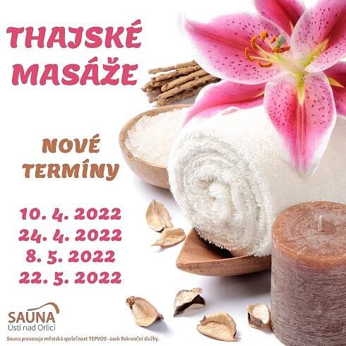 Nové termíny Thajských masáží – Krytý plavecký bazén Ústí nad Orlicí
