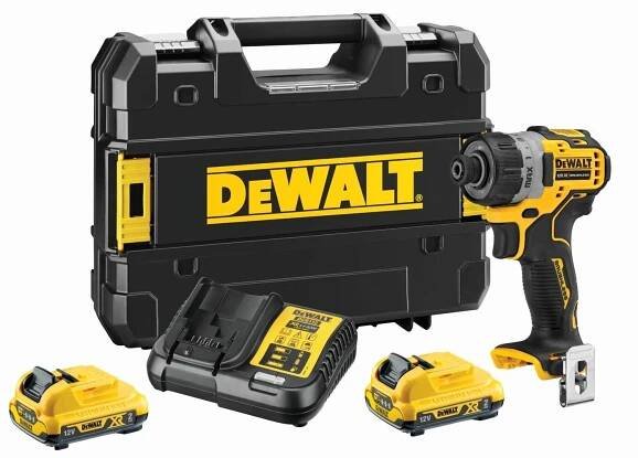 DCF601D2 DEWALT 12V AKU BEZUHLÍKOVÝ ŠROUBOVÁK 1/4", 2 X 2,0AH, NABÍJEČKA, KUFR T-STAK