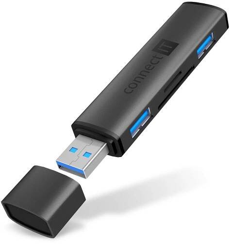 USB Hub Connect IT COMPACT 4v1 USB-A hub + čtečka karet, USB-A/ 2x USB-A 3.0, 1x SD, 1x MicroSD (CHU-4060-AN) antracitová