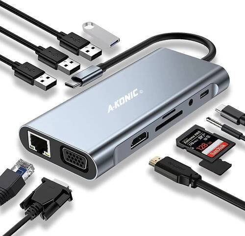 USB HUB rozbočovač 11v1 Support 4K, šedá